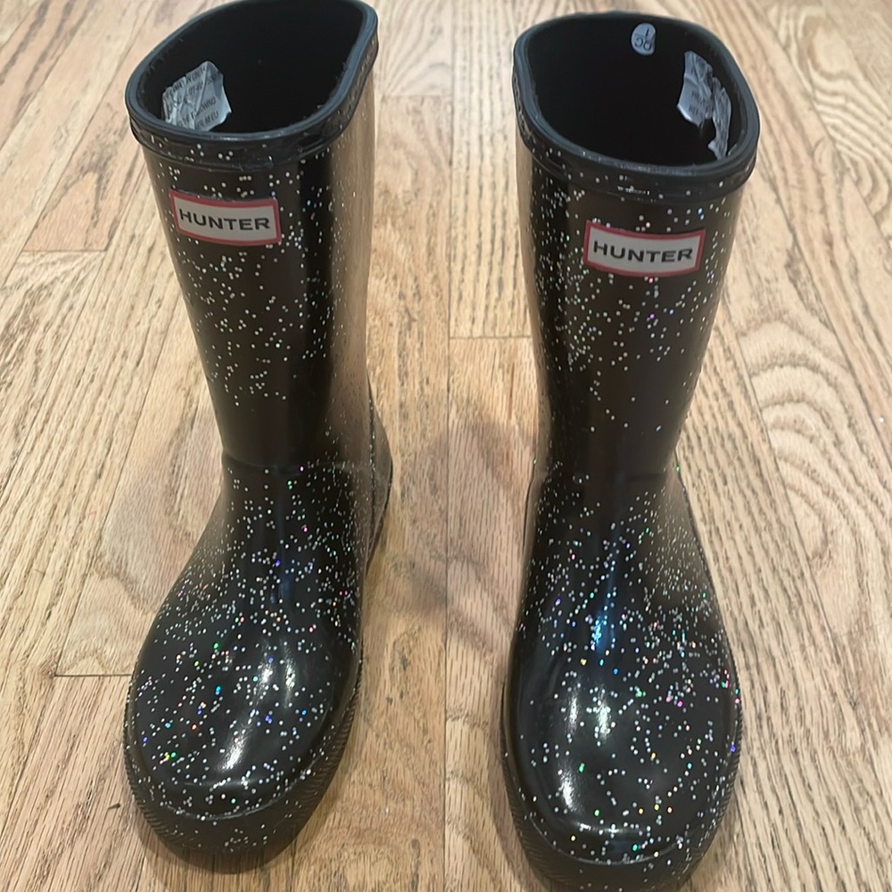 Kids hunter rain boots black with silver sparkles size 12UK / 1US girl